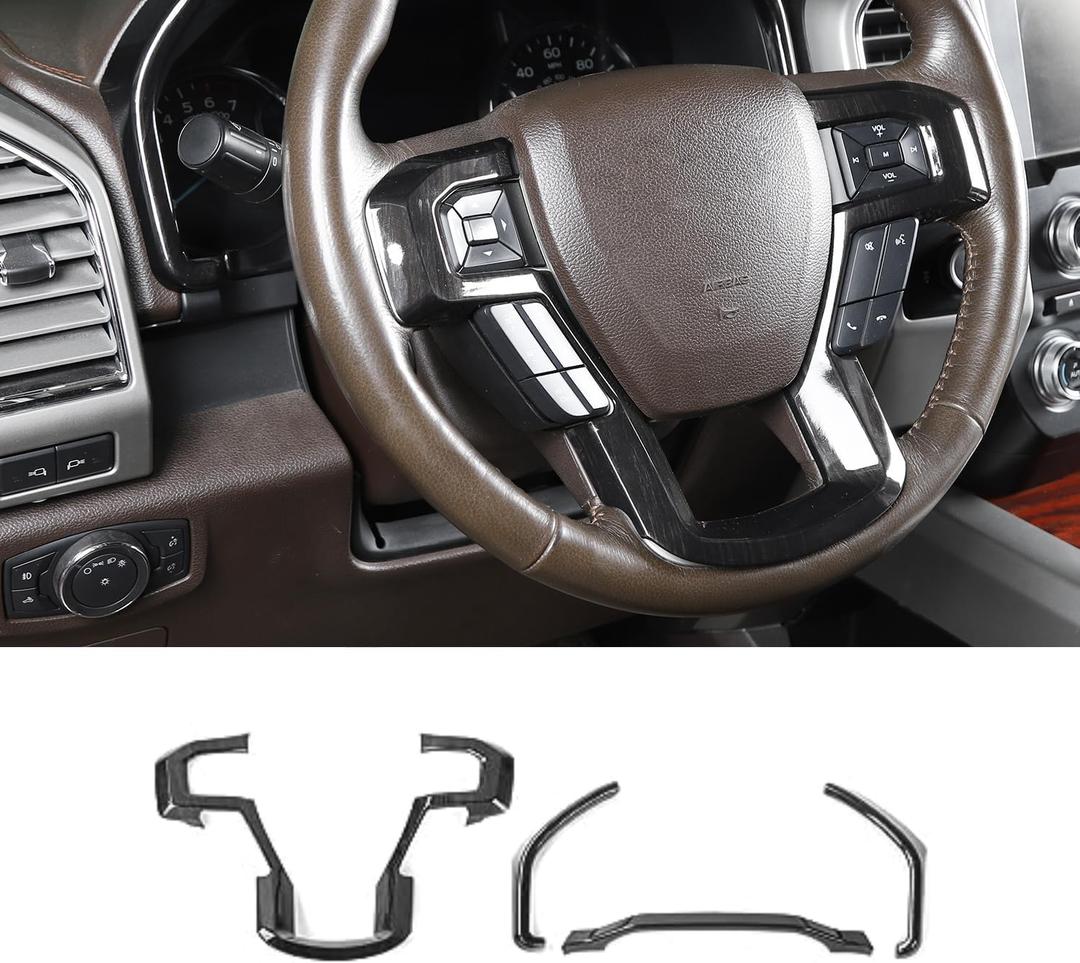 Voodonala Center Steering Wheel Panel Cover with Dash Board Cover Trim Compatible with Ford F150 2015-2020 (4pcs,ABS,Black Wood)