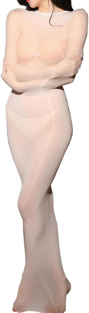 RUIBAVYA Women'S Bodystocking Body Stockings For Women Sexy Full Body Stocking Oil Shiny Body Stocking (White) (Suitable for height 150-175cm and weight 45-73kg)