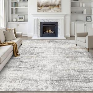 LOONGRUG 7x9 Area Rug Washable Neutral Modern Living Room Rug Gray Beige