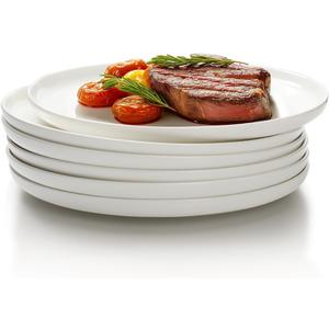 AISBUGUR White Dinner Plates with Lip Edge Set of 6, Salad Plate, 8-inch Ceramic Dessert Plates for Kitchen, Microwave & Dishwasher Safe, Scratch Resistant, Great Gift