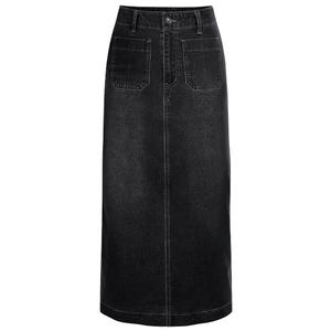 POTILI Long Denim Skirt for Women Stretch Maxi Skirt with Back Slit High Waisted Pencil Jean Skirt with Pockets Casual, Size XXL