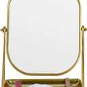 360 Degrees Rotating Metal Makeup Mirror with Storage, Vanity Mirror for Desk, Bathroom, Bedroom, Dressing Table (Gold)