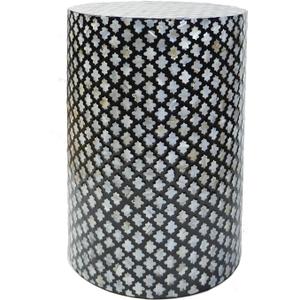 PEMAR Mother of Pearl Cylinder Drum End Table Capiz Shell Side Table Stool Coffee Accent Table Bedside Table Round Nightstand and Vanity Stool
