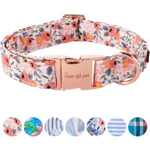 Unique Style Paws Pink Rose Collar Metal Buckle Dog Collar Flower Gift Durable Cute Collar for Large Dogs, L