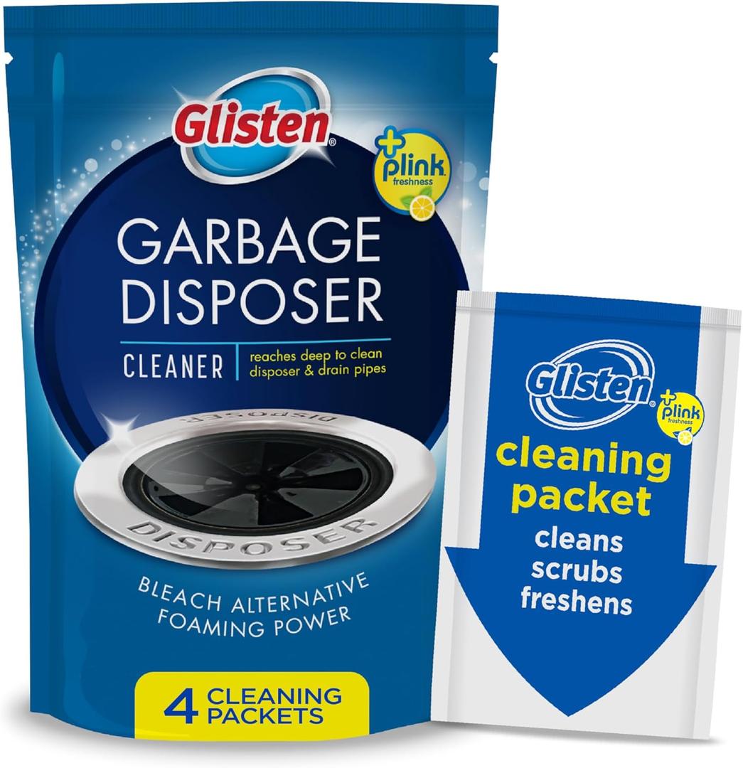 Glisten Garbage Disposer Cleaner and Freshener, Sink Disposal Odor Eliminator with Foaming Action, Lemon Scent, 4 Packets (4.9 Ounce (Pack of 1))