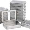 12 Pack Empty Rectangular Metal Storage Organizer Tins with Clear Window Hinged Lids for Small Items and Other Craft Projects, 4.5 x 3.3 x 0.9 inch (Silver)