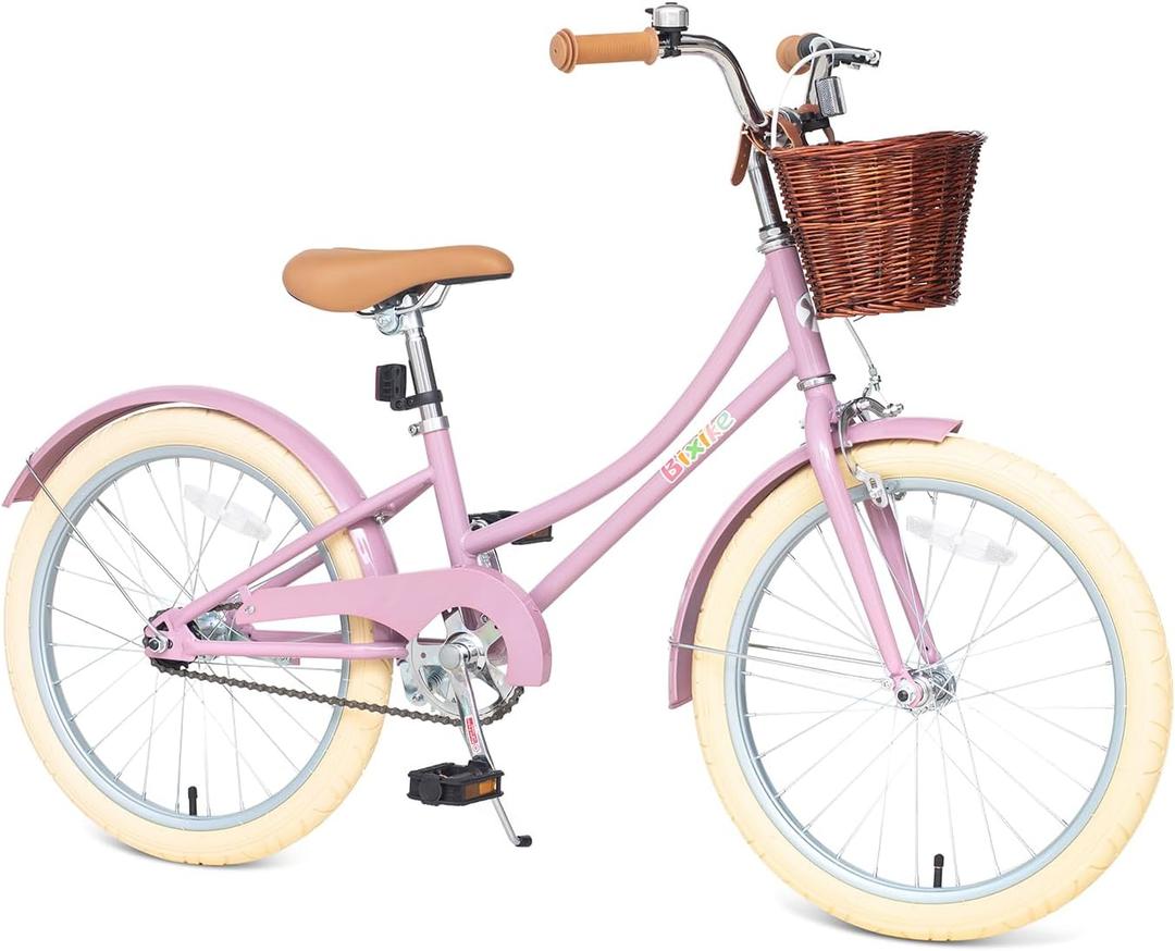 Retro Design Girls Bike with Basket and Coaster Brake for 3-13 Years Old Kids, 14 16 18 Inch Cruiser Bicycle for Toddlers with Training Wheels, 20 24 26 Inch with Kickstand, Multiple Colors (Pink)