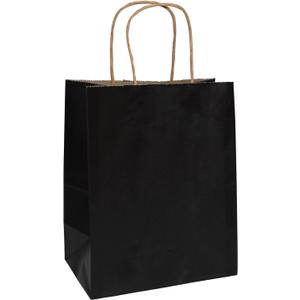 50 PCS Black Paper Bags with Handles Bulk, 8x4.25x10.5 Inches,Medium-sized Gift Bags for Party FavorsTake-OutGrocery Shopping & Retail,Christmas,weddings,Reusable & Durable