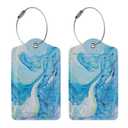2 Pcs Blue Marble Luggage Tag for Suitcase, Steel Loop with Privacy Cover ID Label, Birthday Gift for Women Men Boy Girl Bag Baggage