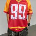 Jersey Shirts for Women Oversized Number Graphic Jersey Shirt Y2k Streetwear V Neck Short Sleeve Tee Tops (L)