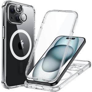 ESR for iPhone 15 Case, Compatible with MagSafe, Full-Body Military-Grade Drop Proof Case with Built-in 9H+ Tempered Glass Screen Protector, Armor Series, Clear
