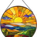 Hanging Stained Glass for Windows,20cm/7.87inch Sunrise Stained Glass Suncatcher Garden Hangings Christmas Mother's Day, Valentine's Day Ornaments Festival Housewarming Gift