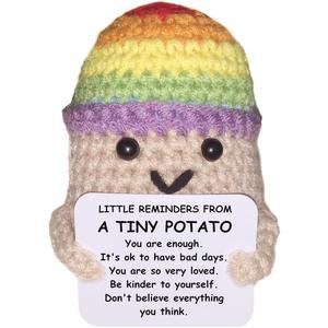 2 x Funny Knitted Wool Doll Toy with Positive Card, Creative Cute Mini Crochet Positive Potato Dolls Cheer Up Gift for Family Kids Friends Encouragement Decoration (A- Little Reminder from Potato)