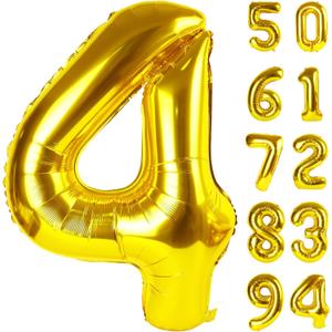 Gold 4 Balloon, Number Balloon 40 Inch, 4th Gold and Black Party Decorations, Four Large Numbers for Party Decor, Number 4 Balloon
