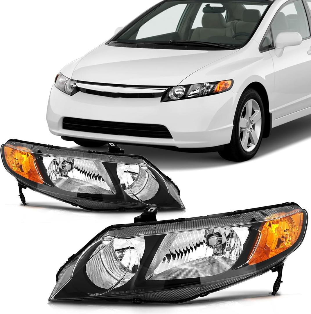 SCITOO Headlight Assembly Fit for Honda Civic 2006-2011 Pair Headlamps OE:33151SNAA02