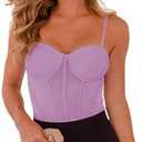 REORIA Women's Trendy Sexy Mesh Sheer Spaghetti Strap Going Out Slimming Bustier Corset Bodysuit With Built In Bra (Large, Violet)