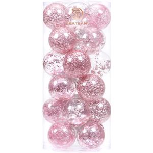 Sea Team Shatterproof Clear Plastic Christmas Ball Ornaments Decorative Xmas Balls Baubles Set with Stuffed Delicate Decorations (70mm/2.76 inch 24-Pack, Pink)