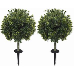 2-Pack 29" UV-Resistant Boxwood Topiary Ball Trees | Artificial Outdoor Plants with Ground Spikes for Porch, Patio, Planters & Indoor Decor