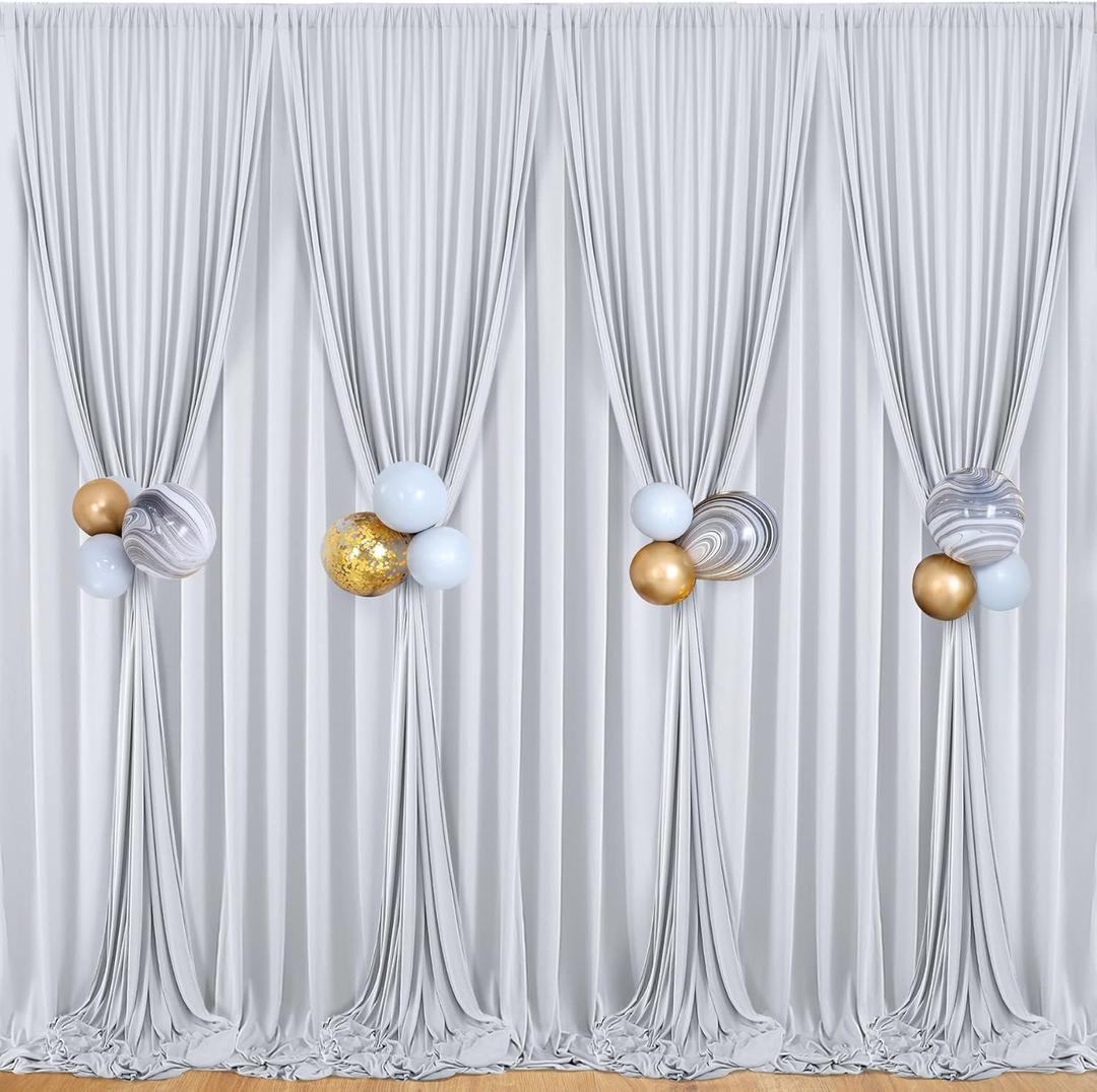 40 ft x 10 ft Wrinkle Free Silver Backdrop Curtain for Parties, Polyester Silver Grey Backdrop Drapes 8 Panels 5x10ft for Baby Shower Photoshoot Engagement Wedding Birthday Photography Background