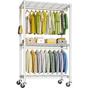 P3 Rolling Clothes Rack, Clothing Racks for Hanging Clothes, Heavy Duty Garment Rack with Wheels, Freestanding Portable Closet Organizer 39.4''W x 14''D x 78.5''H, Max Load 464 LBS, White