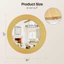 Large Round Gold Wall Mirror - 31 Inch Textured Ribbed Design Frame Mirror, Modern Sunburst Accent Mirror for Living Room, Entryway, Bedroom, Fireplace Mantel