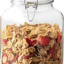 Bormioli Rocco Fido Wide Mouth Squared Glass Jar with Airtight Gasket Clamp Lid for Canning and Food Storage, 67.75 oz, Clear Top