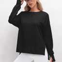 ANRABESS Sweatshirts for Women 2025 Fall Long Sleeve Shirts Oversized Crewneck Lightweight Side Split Casual Pullover Tops (Black, S)