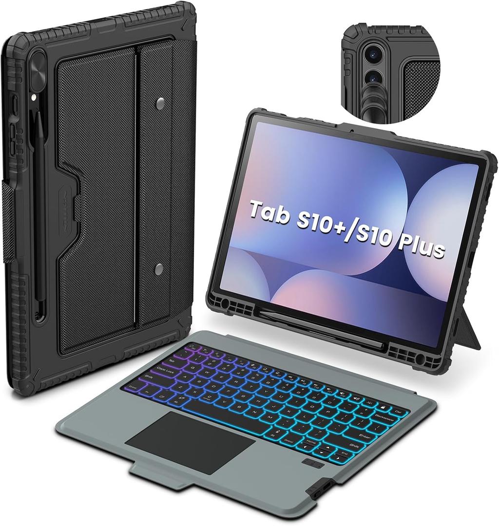 Nillkin for Samsung Galaxy Tab S10+ Plus Detachable Keyboard Case with 7 Backlit, Kickstand,Trackpad,S Pen Holder, for Samsung Tablet S10 Plus Keyboard Case,S10+ 5G Tablet Case 12.4''