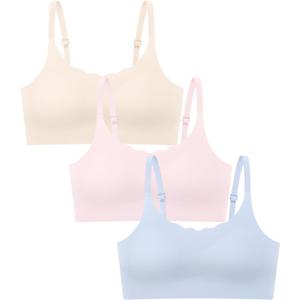 Girls Seamless Training Bras Soft Sport Removable Padding Multipack | Adjustable straps,No Show wireless pull-on,Comfortable lightweight fabric