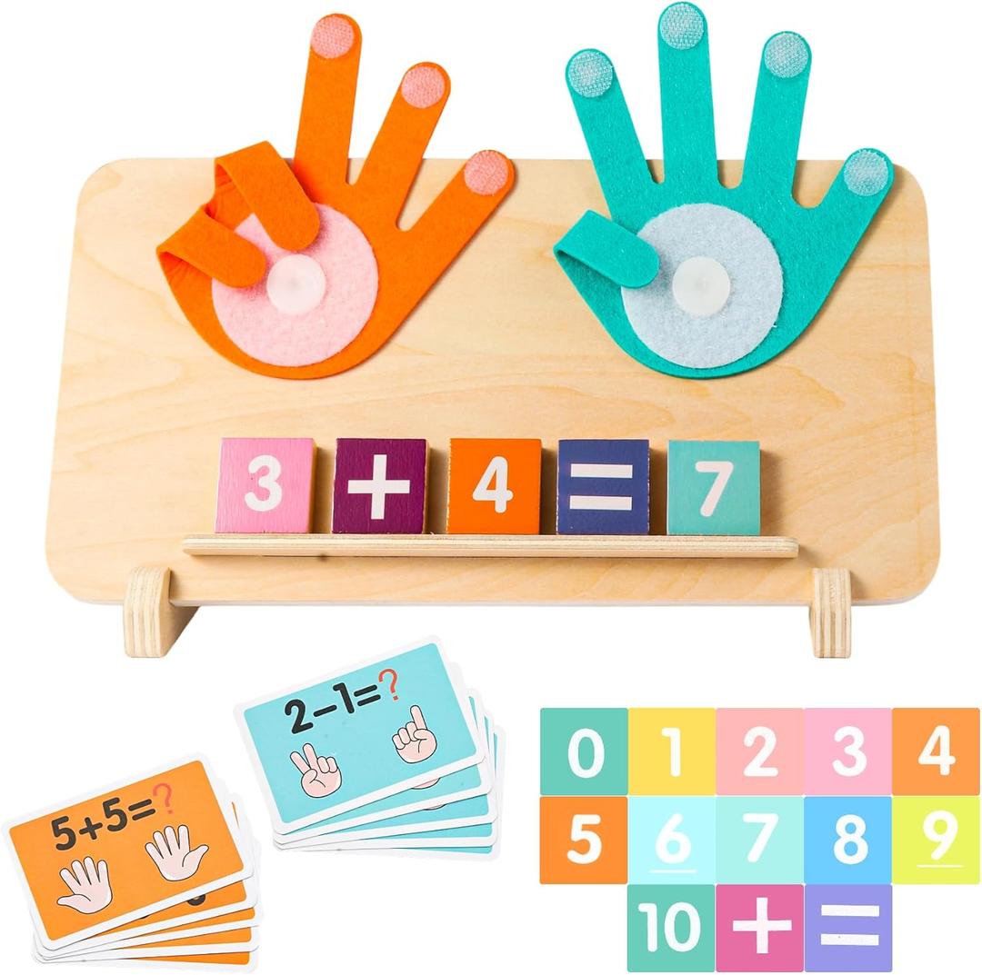 Preschool Learning Toys for Toddlers, Colorful Wooden Numbers Blocks, Finger Counting Montessori Toys for 3 4 5 Year Old
