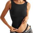 Women Sleeveless Boat Neck Tops Double Lined Backless Tank Tops Basic Fitted T Shirts 2025 (X-Small, Black)