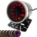 52mm 2-1/16" Fuel Pressure Gauge 7 Color 0-80 PSI Meter with Press Alarm Includes Electronic Sensor and Stepper Motor - Black Dial - Smoked Lens