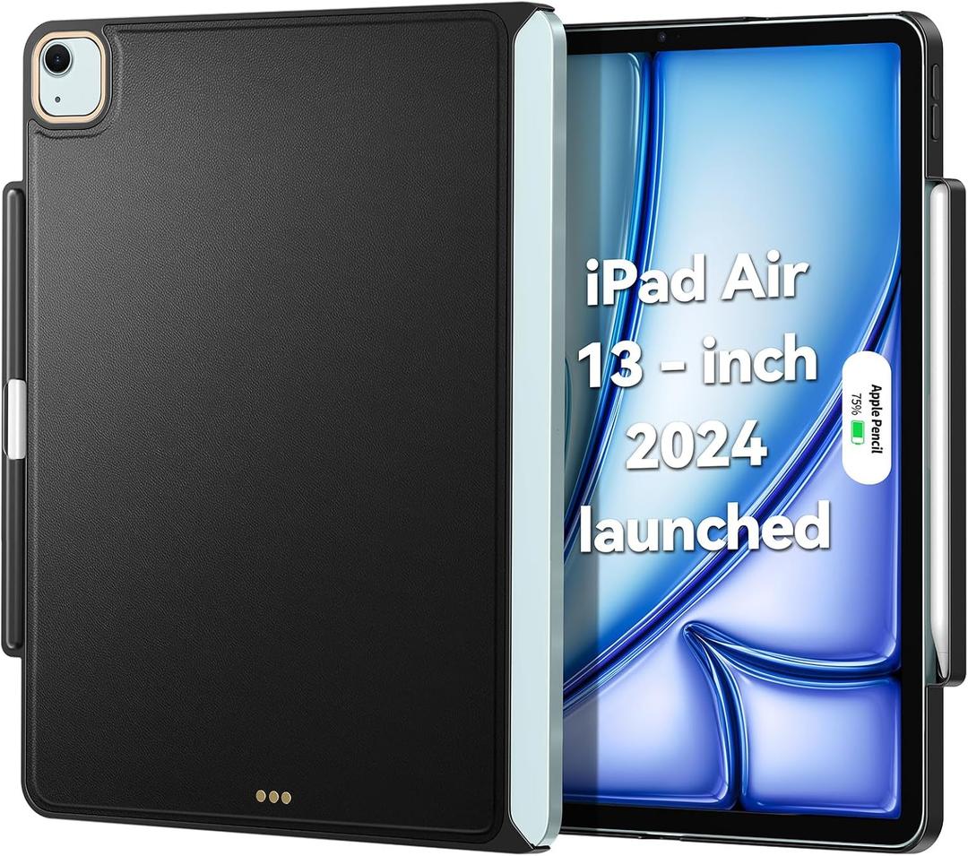 Magic-Keyboard Compatible Case for iPad Air-13 - Cases with Pencil Holder for SmartKeyboard Folio 2024 M2 Air 13, Ultra-Thin and Slim, (Keyboard Not Included), Black (2024 iPad Air 13-inch M2)