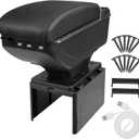 Universal Car Armrest Box with Double Layer Storage, Black Leather and USB Charging Ports