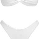 VOLAFA Triangle Bikini Set for Women O Ring Strapless Tie Back Swimsuit Bandeau Textured Two Piece Bathing Suit (8, White Lace)