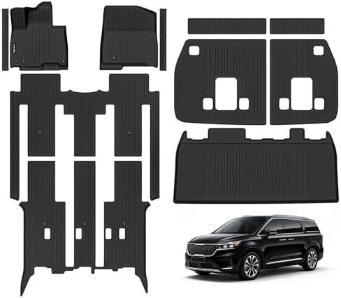 Tongama-Floor Mats for 2025 2026 Kia Carnival Hybrid 8 Seats(Not for Gas/7 Seats), All Weather TPE Floor Liners & Trunk Mat & Backrest Mats & Door Sill Guards for Kia Carnival Hybrid Accessories
