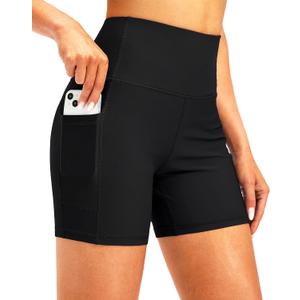 Soothfeel Women's High Waisted Swim Board Shorts 5 Inch UPF 50+ Tummy Control Bathing Suit Bottoms for Women with Pockets (X-Large, Black)