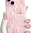 NITITOP Compatible with iPhone 15 Plus Case Clear Cute Butterfly Lily Flower Floral Pattern for Women Girls Full Camera Lens Clear Slim Shockproof Protective Phone Cover - Light Pink