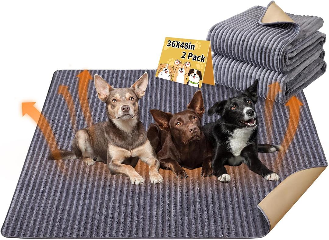 Dog Crate Mat, 2 Pack 36"54" Flannel Washable Pet Mat for Dogs and Cats, Non-Slip Pet Pad for Kennel Training, Absorbs Urine and Waterproof Pad for Sofa Bed Crate Kennel Car Seat FloorGray