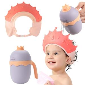 FUNUPUP Baby Shower Cap for Kids with Bath Rinse Cup, Adjustable Toddler Hair Washing Shield Hat Baby Bath Visor Shampoo Hat for Toddlers 6M-9T, Yellow and Blue (Pink)