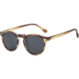 Gleyemor Vintage Polarized Sunglasses for Men Round Sunglasses UV400 Protection Retro Hand-crafted Acetate Frame (Amber Stripe Frame/Grey Lens)