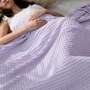 Bedsure Cooling Cotton Waffle Queen Size Blanket - Lightweight Breathable Blanket of Rayon Derived from Bamboo for Hot Sleepers,Light Purple, 90x90 Inches