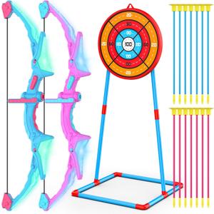 2 Pack Bow and Arrow Set for Kids, Light Up Archery Set with 14 Suction Cup Arrows, Outdoor Toys for Kids Ages 6-8 8-12, Birthday Gifts Ideas Toys for 4 5 6 7 8 9 10 Year Old Girls Boys (Red&blue)