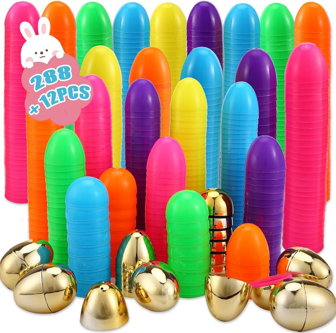Abakuku 300 Pcs Easter Eggs,2.35" Assorted Bright Colors Plastic Easter Eggs for Easter Hunt,Easter Themed,Decorations,Basket Stuffers Fillers