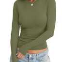 Eachyes Womens Tight Long Sleeve Shirts Crew Neck Crop Tops Fall Basic Casual Slim Fit Going Out Y2k Fashion Winter Spring Clothes 2026 Army Green X Small