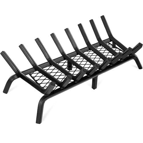 INNO STAGE Fireplace Grates with Ember Retainer - 30 Inch Fireplace Log Grate, Firewood Wood Log Holder Rack, Inside Wrought Cast Iron Fire Grate for Hearth Indoor Outdoor Camping