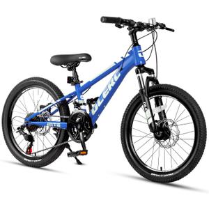 Glerc 20 24 Inch Kids Bike, Kids Mountain Bike for Boys and Girls Ages 6-14, 21-Speed Skyline Bicycle with Front Suspension and Disc Brakes, Multiple Colors (Navy Blue)