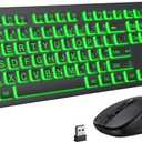 Large Print Wireless Keyboard and Mouse  7 Colors Backlit Keyboard, Oversize Letters Keys Easy to See and Type, Rechargeable Keyboard and Mouse with Light Up Key, Compatible for PC, Windows, Gaming