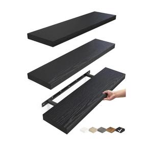 BAYKA Floating Shelves for Wall, 22.5 inches Wall Mounted Rustic Wood Shelves for Bathroom, Bedroom, Living Room, Floating Shelves for Books/Storage/Decor (Black,Set of 3)