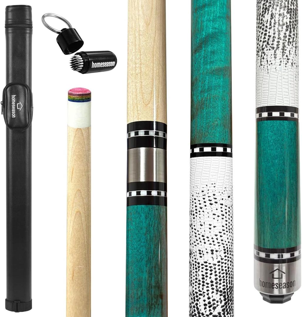 HomeSeason 58in Pool Cue Stick Canadian Maple Wood 13mm Tip - 18oz Perfect for Precision Play, Low Deflection Pool Cue for Enhanced Accuracy (HS17-B-Bag)